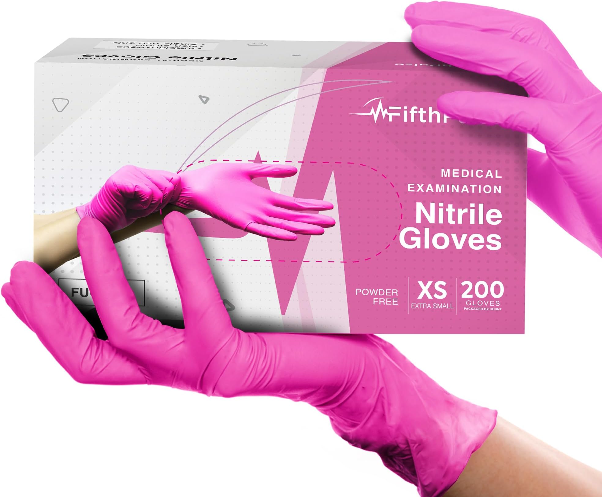 FifthPulse Fuchsia Hot Pink Nitrile Disposable Gloves - 3 Mil Nitrile - Powder and Latex Free - Surgical Medical Exam Gloves