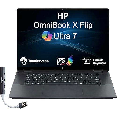 HP OmniBook X Flip AI Powered 2-in-1 Copilot+ 16.0" Touch IPS FHD+ Laptop (NextGen Envy x360) (Intel Ultra 7-258V, 32GB LPDDR5X, 4TB SSD, Backlit KB, Thunderbolt 4, Win11Pro) Bundle w/DKZ USB Hub