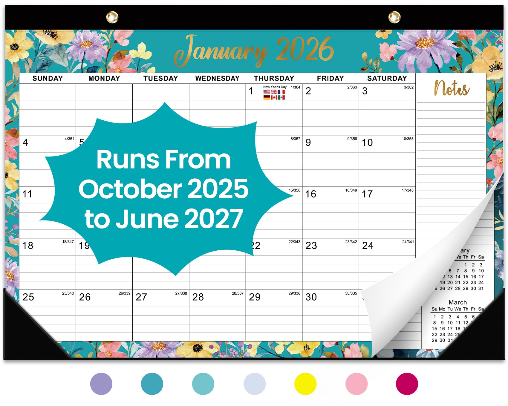 Desk Calendar 2026, 21 Months Calendar Runs from October 2025 to June 2027 - Large 17" x 12" Desktop/Wall Monthly Desk Planner for Home School, or