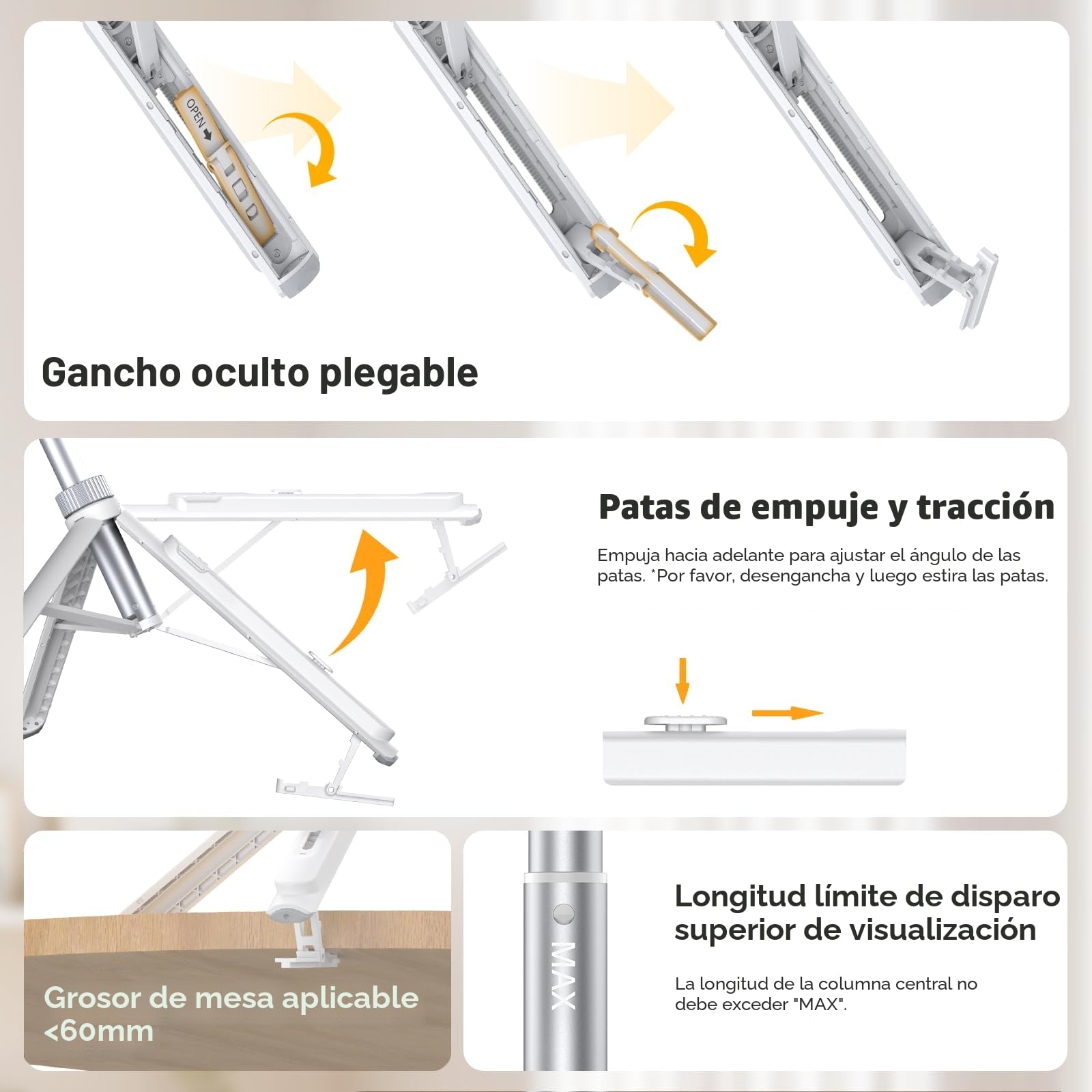 ULANZI TT88 145 cm Overhead Selfie Stick, Multifuncional magnético y de sujeción 2 en 1, Palo Selfie Trípode Blanco para Móvil y Cámara con Control Remoto
