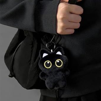 Sequiay Black Cat Plush Keychain Cute Cat Plush Gift for Women, Bag Charm Accessories