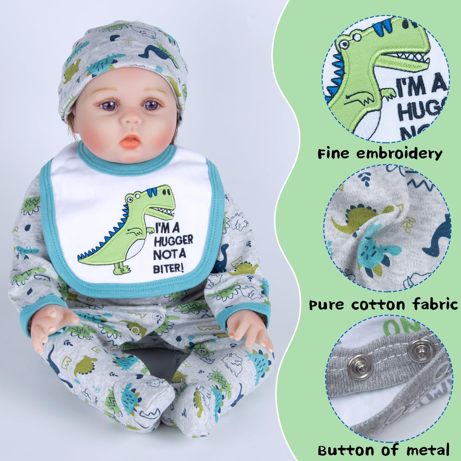 12Pcs Reborn Baby Doll Boy Clothes 17-22 Inch with Backpack & Diapers Accessories Set Dinosaur Doll Clothing Cotton Outfit Newborn Baby Dolls Accessories Stuffs