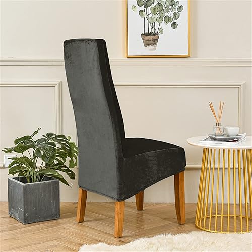 Miniatura 4 de Velvet Large Chair Covers, Stretch Soft High Back Chair Covers, Chair Protector Seat Slipcover for Dining Room Kitchen Decor (Set of 6,Black)