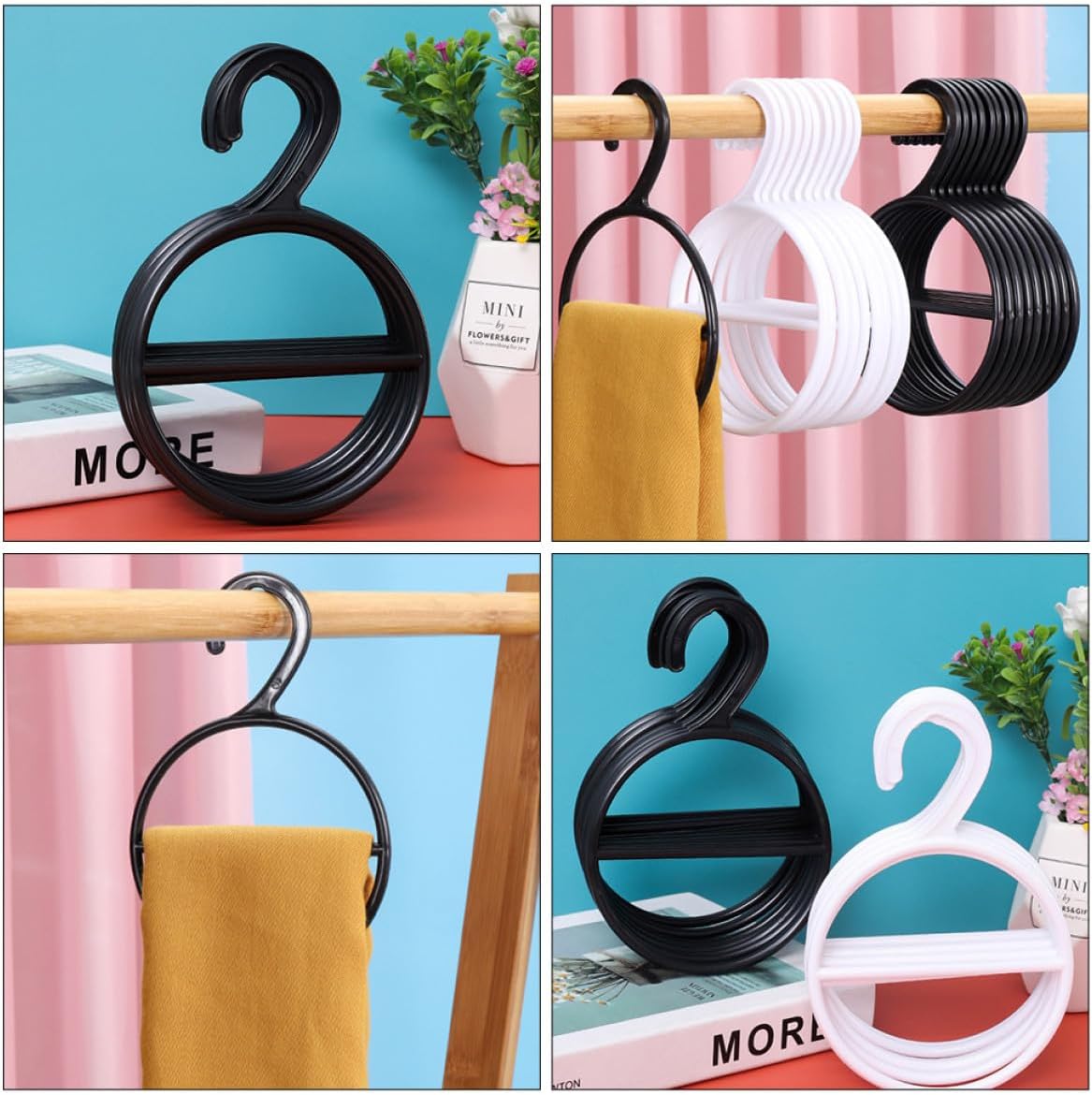 10pcs Black Plastic Scarf Belt Hangers for Closet Storage Display