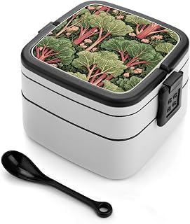 Rhubarb Vegetables Lunch Box Bento Container with Spoon Double-Layer for Work Picnic