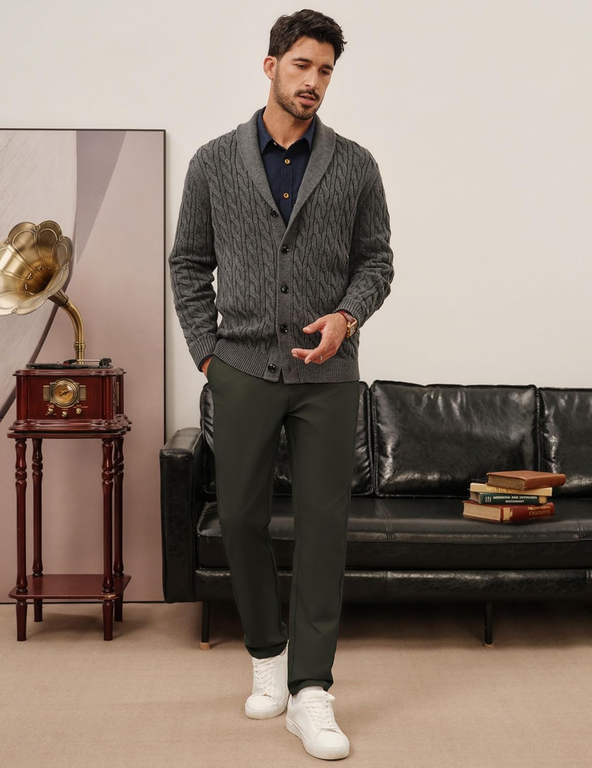 PJ PAUL JONES Mens Work Pants Regular Fit Casual Dress Pants Expandable Waist Dress Cropped Pant Slacks Tapered Pant Army Green XL - Image 7