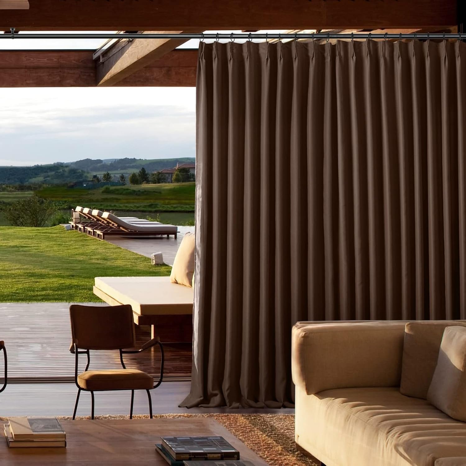 ChadMade Blackout Polyester Drape Privacy Window Treatment, Memory Trained Drape Thermal Insulated Pinch Pleat Curtain for Sliding Grass Door, 72 x 84 Inches - Chocolate