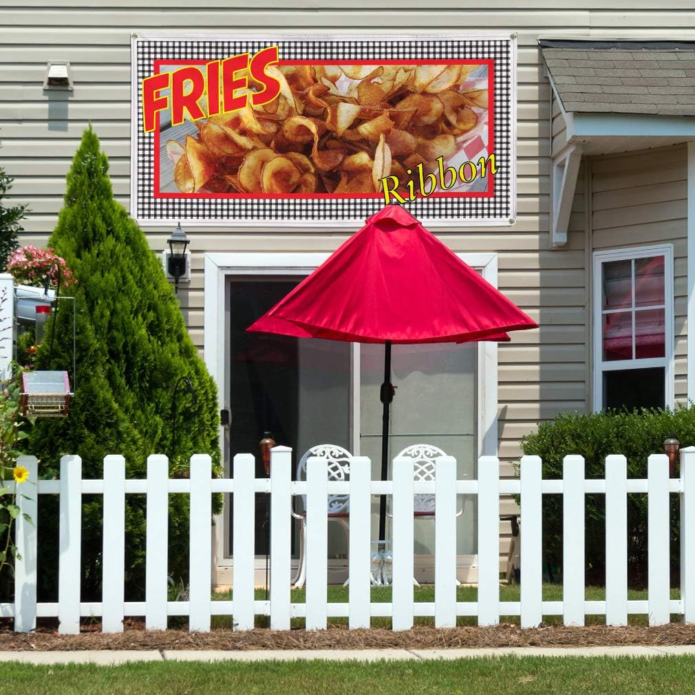 Vinyl Banner Multiple Sizes Fries Ribbon Restaurant Cafe Bar Restaurant & Food Outdoor Weatherproof Industrial Yard Signs Brown 4 Grommets 16x40Inches