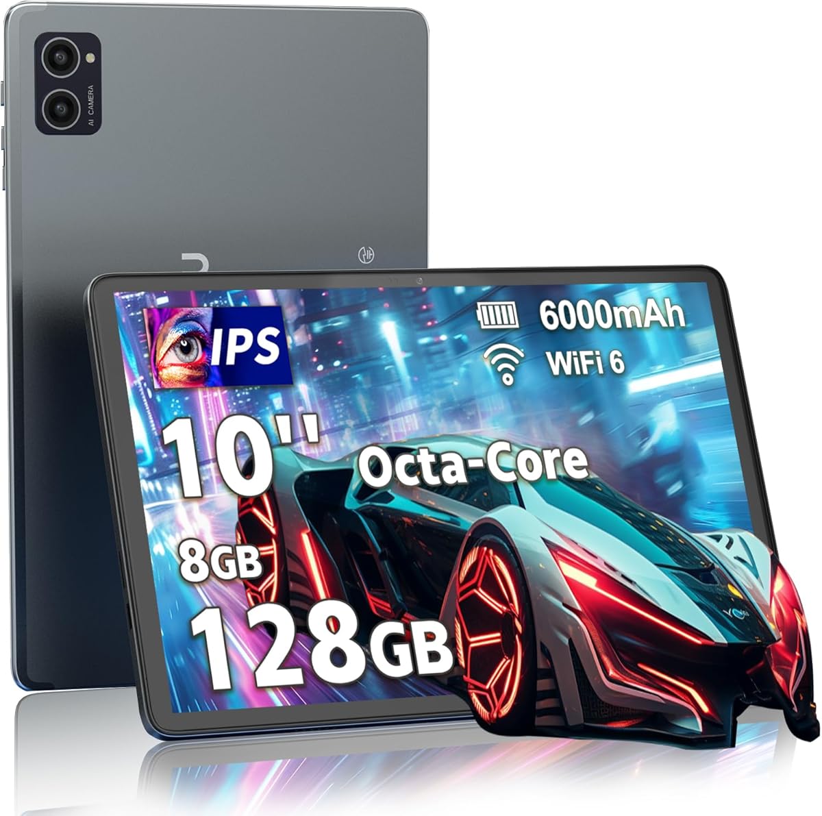 Android Tablet 10 Inch, Octa-Core, Android Tablet with 8GB+128GB+1TB Expand, WiFi 6, Mini Tablets with 1280 x 800 IPS Touchscreen, 6000mAh, Support Face Unlock, Parent Control, Widevine L1 & GMS