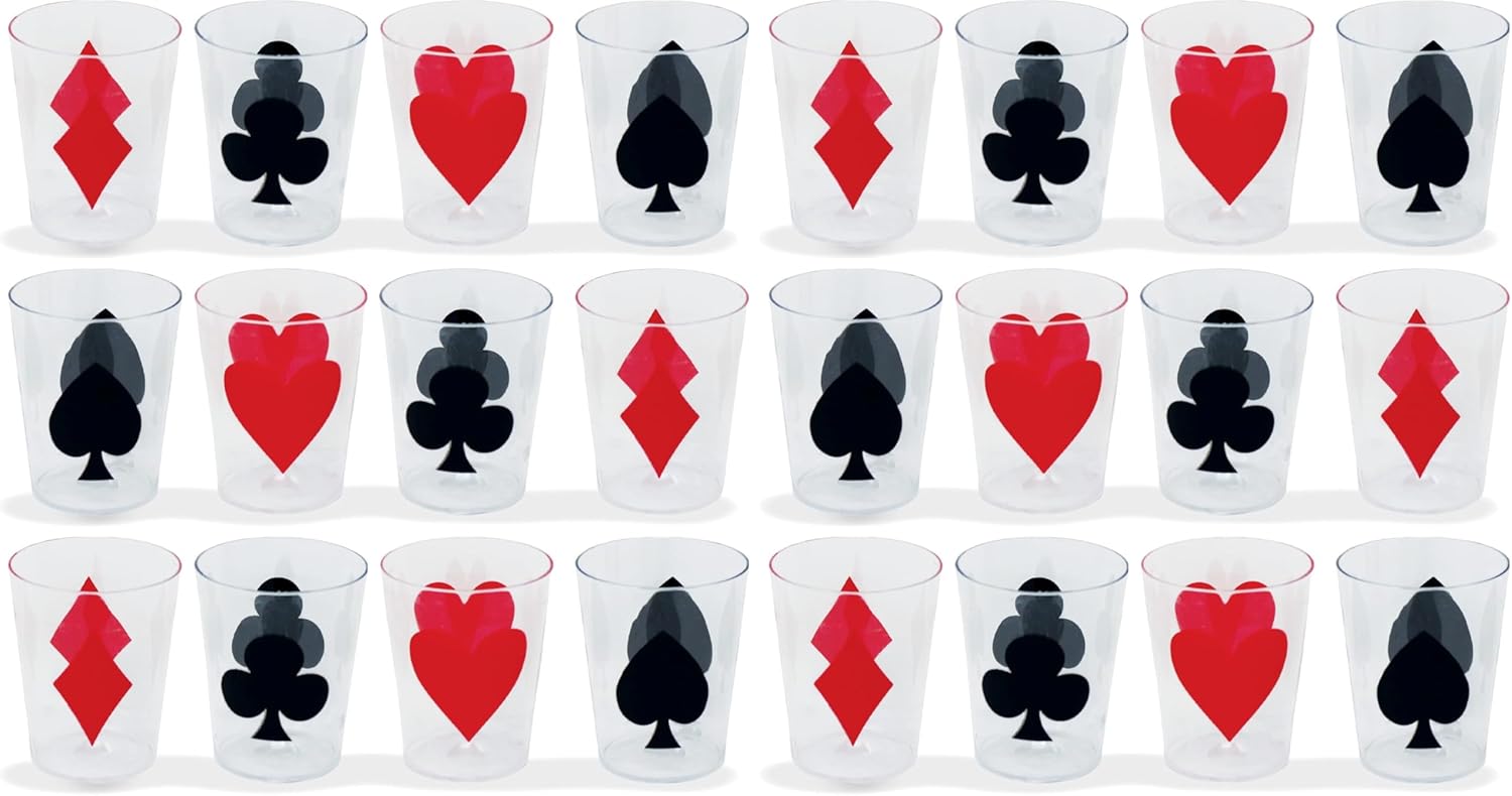 Tribello 24 Casino Party Shot Cups, Mini 2 oz Plastic Glasses Decoration, Game Night Poker Las Vegas Uno Birthday (cm-13774596) (Pack of 2)