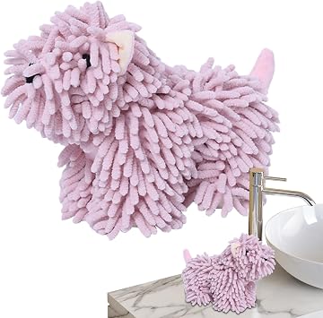 Chenille Dog Shaped Hand Towel - Fuzzy Microfiber Hand Towels - Soft Absorbent Chenille Ball Towel - Decorative Cute Puppy Quick Dry Hand Towels for Bathroom, Kitchen, Washstand, Countertops