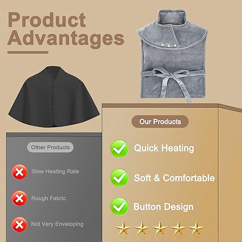Miniatura 7 de Almohadilla térmica extragrande, chal de almohadilla térmica de 35 x 26 pulgadas, alivia el dolor de espalda, 6 ajustes de calentamiento rápido,