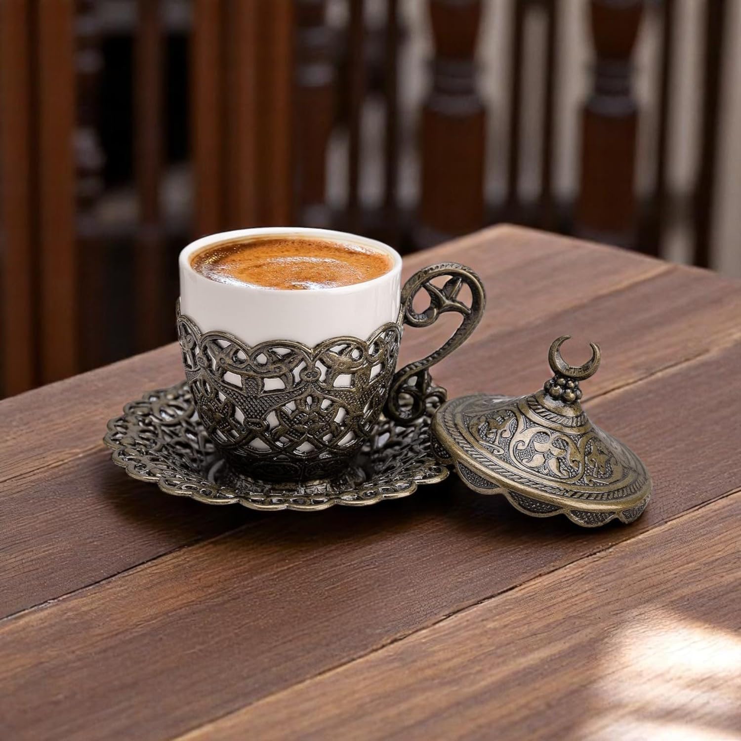 Alisveristime (1 Pc Turkish Coffee Cup - Traditional Design with Crescent Motif, Porcelain Cup and Saucer for Turkish, Greek, Arabic Coffee and Espresso (Gelincik) (Antique Green) - Image 9