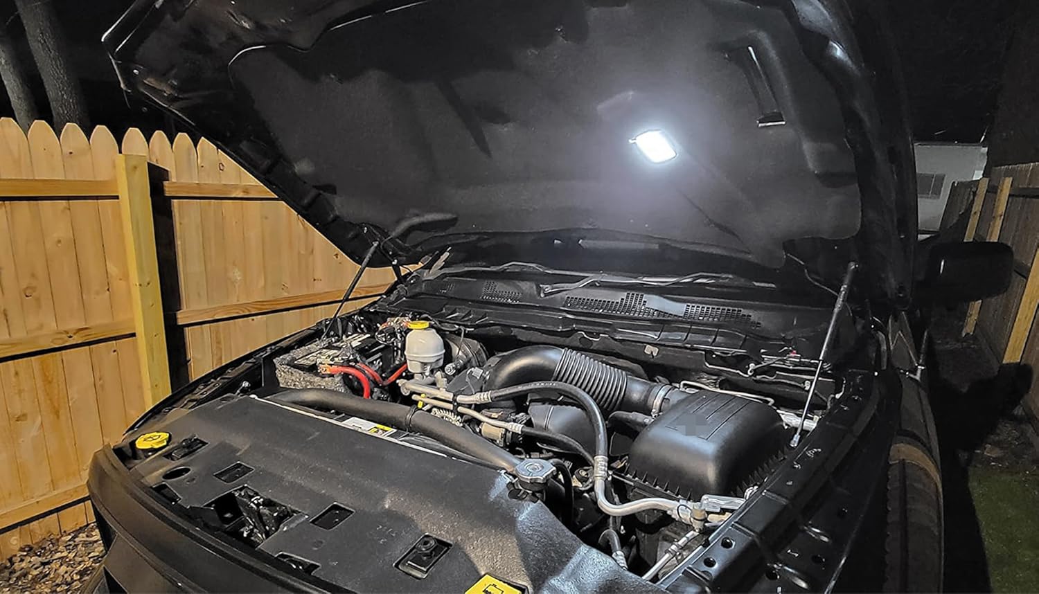 iJDMTOY Super Bright White 18-SMD Full LED Under Hood Light w/5ft Power Cord Harness Compatible With Chevy/GMC Silverado/Sierra, Suburban/Tahoe Avalanche Trailblazer Yukon Envoy; Cadillac Escalade