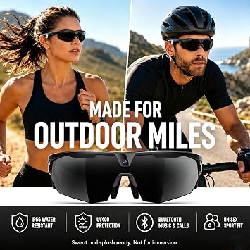 AI Smart Cycling Glasses with Camera, UV400 Polarized Bluetooth Sunglasses