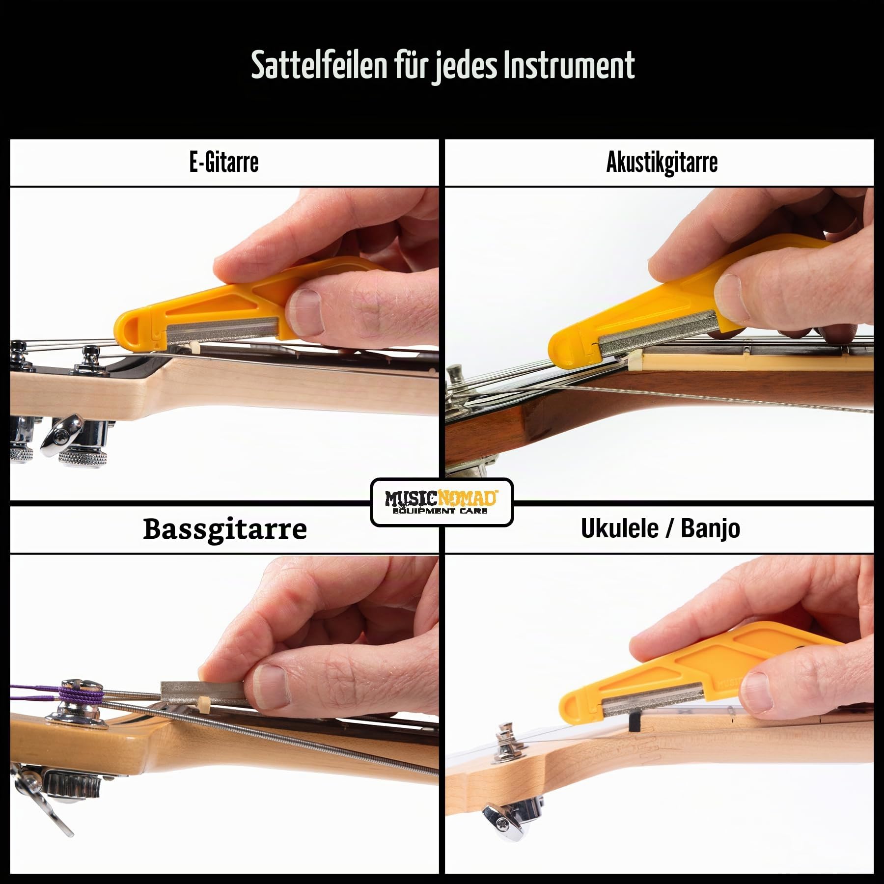 MusicNomad Diamantbeschichtete Mutternfeile Komplett-Set – 16-teilig mit Aufbewahrungsbox und Reinigungsbürste