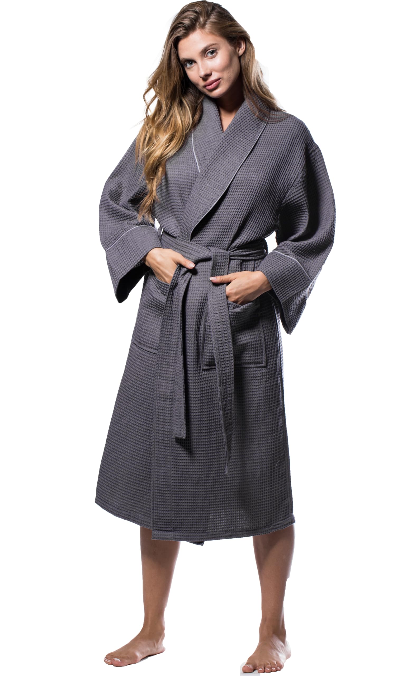 Turquaz Womens Lightweight Waffle Kimono Bathrobe for Men - Soft Quick-Dry Spa &amp; Summer Towel Robe, Cotton Blend