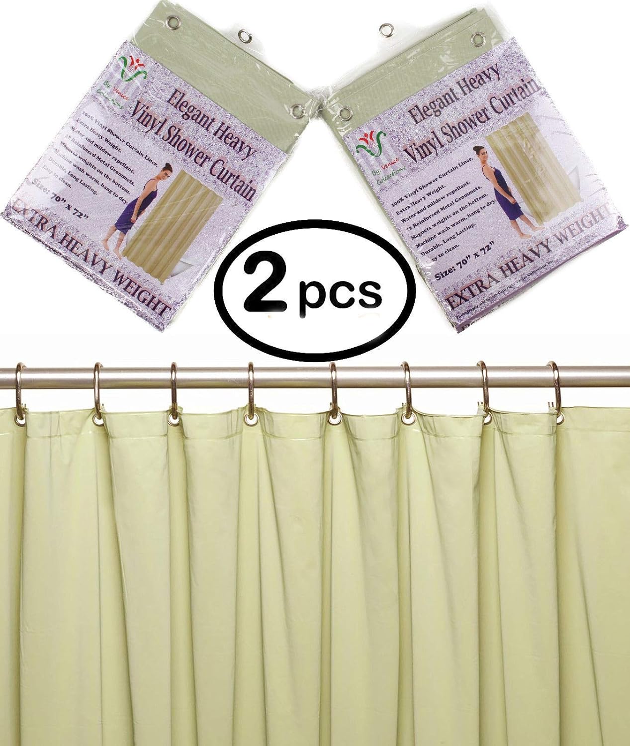 2-Pack Heavy Duty 100% Water Repellent, 10 Mil, Durable Shower Curtain Liner with Reinforced Header, Rustproof Grommets, & Weighted Magnetic Hem Willow