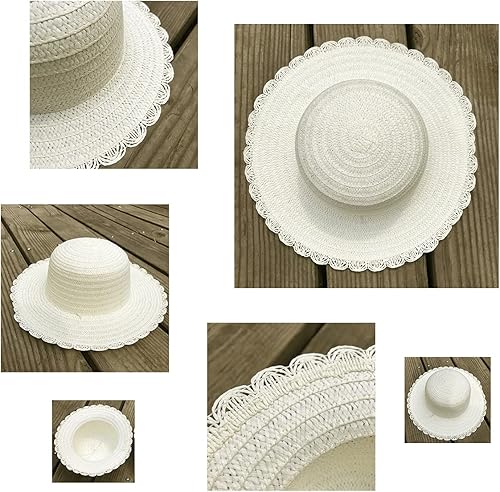 Miniatura 6 de Juego de 10 sombreros de paja para bricolaje, 5 sombreros de paja blancos de Laciness + 5 sombreros de paja blancos redondos para niños, pintura