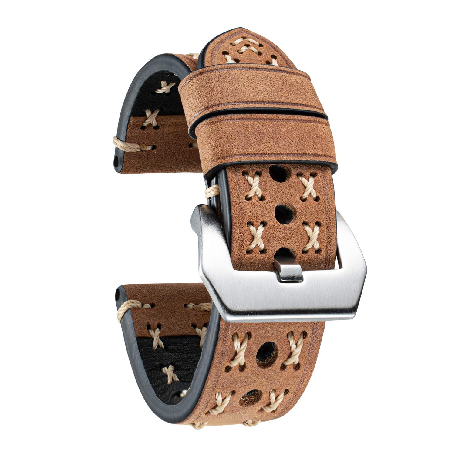 QTYQWC Cinturino per Orologio in Vera Pelle di Mucca per Carrera Lincoln 19mm 20mm 22mm Cinturino per Orologio con Fibbia Pieghevole Marrone Nero da Uomo