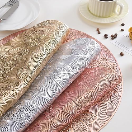 Miniatura 4 de Juego de 6 manteles individuales redondos de vinilo lavables y lavables para decoración de mesa del hogar, boda, fiesta (estilo B)