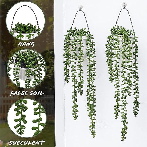 Miniatura 3 de NURCIX Simulación de vegetación artificial suculenta 5 tenedores lágrimas para los amantes de la planta colgante perlas falsas decoración del hogar