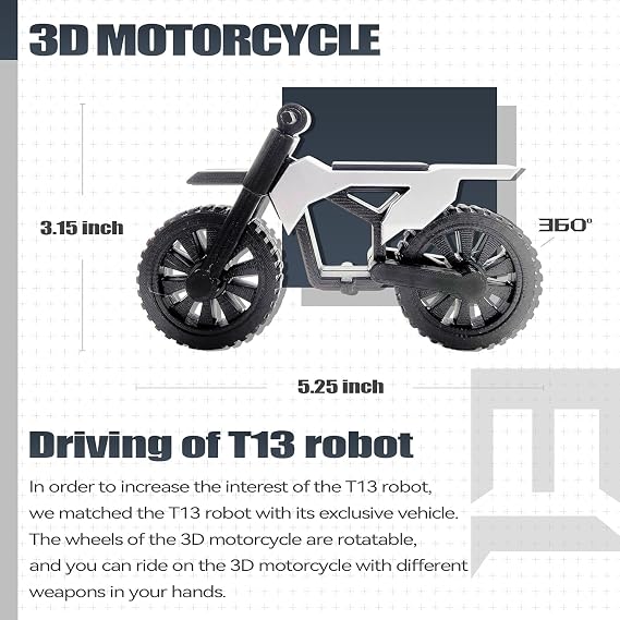 Starnearby Assembly Completed T13 Action Figure Set,New Cool Motorcycle Dummy 13 3D Printed Toys,Titan 13 Action Figures, Kids' Gift Stop Motion Figures DIY Desktop Decoration (Silvery)