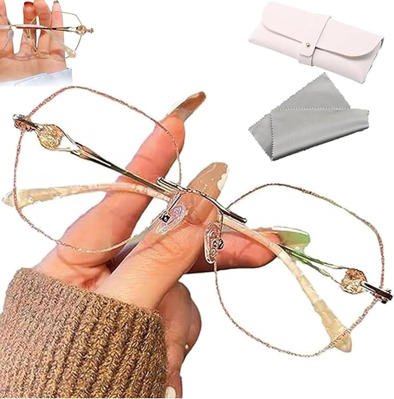 Proceedingt Glasses, Women's Diamond Rimless Anti-Blue Light Presbyopia Glasses, Ultra Light Frameless Reading Glasses