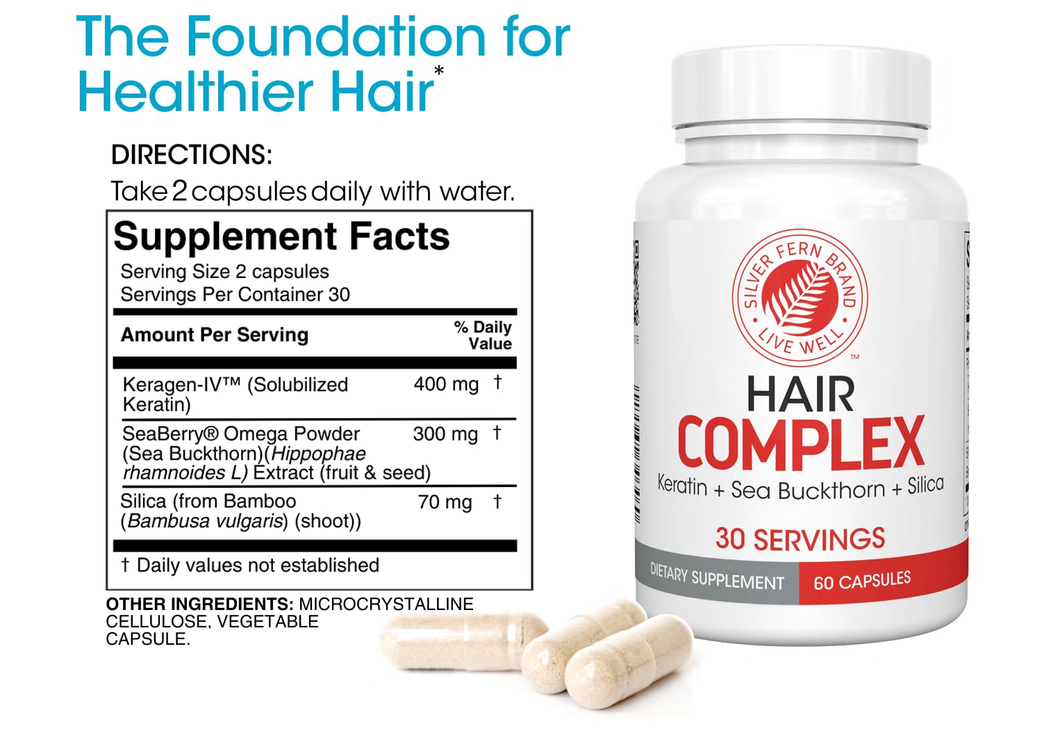 Silver Fern Hair Complex Hair Supplement - Each Bottle Contains a 30-Day Powder Supply - 1 Bottle
