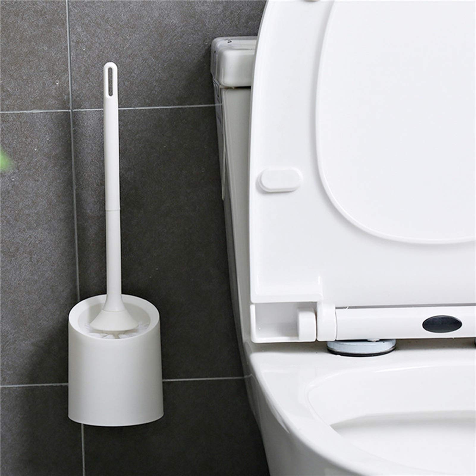 Lavar el baño, Escobillero de Pared Blanco con Cepillo Mango Largo