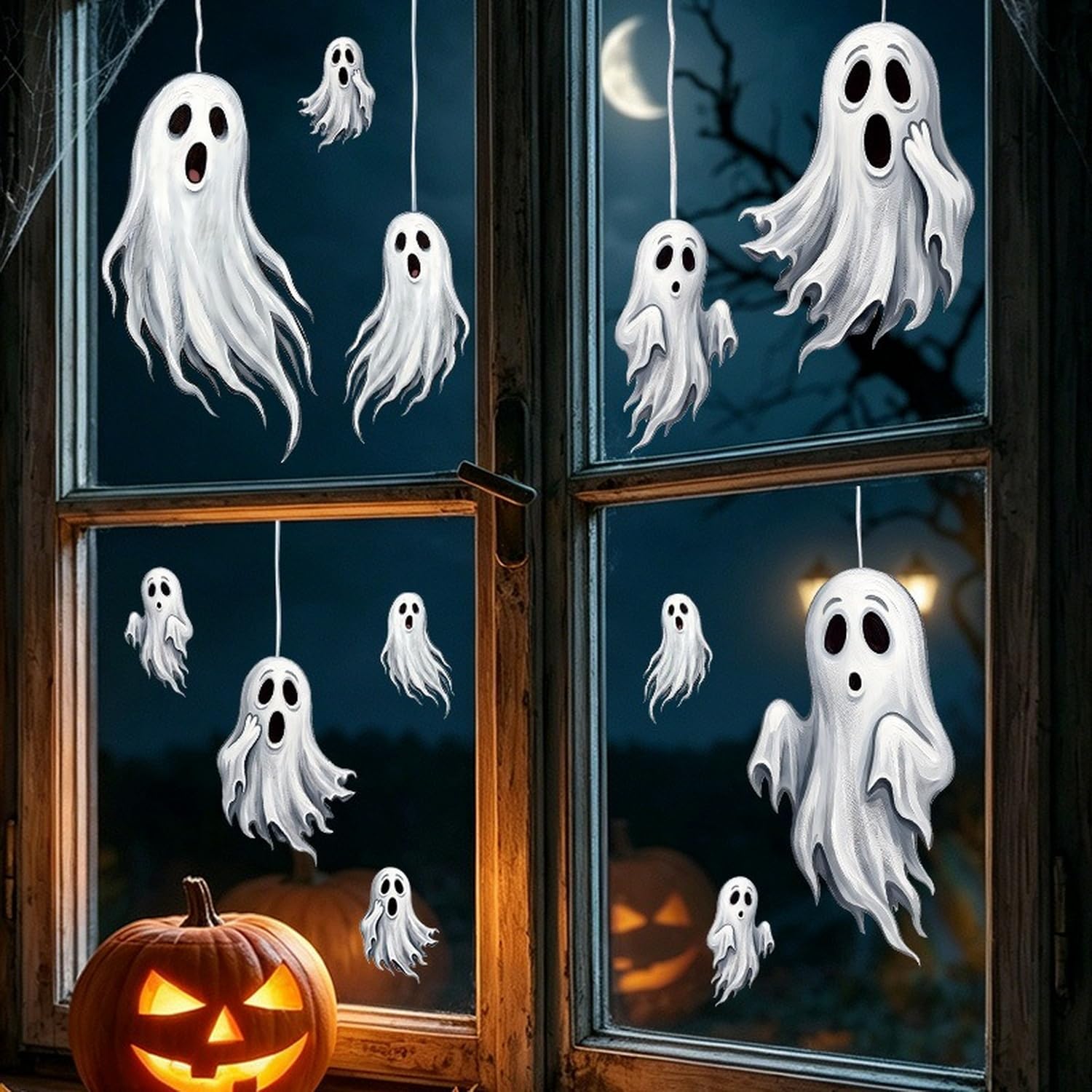 Autocollant fenêtre Halloween grand fantôme blanc décor électrostatique