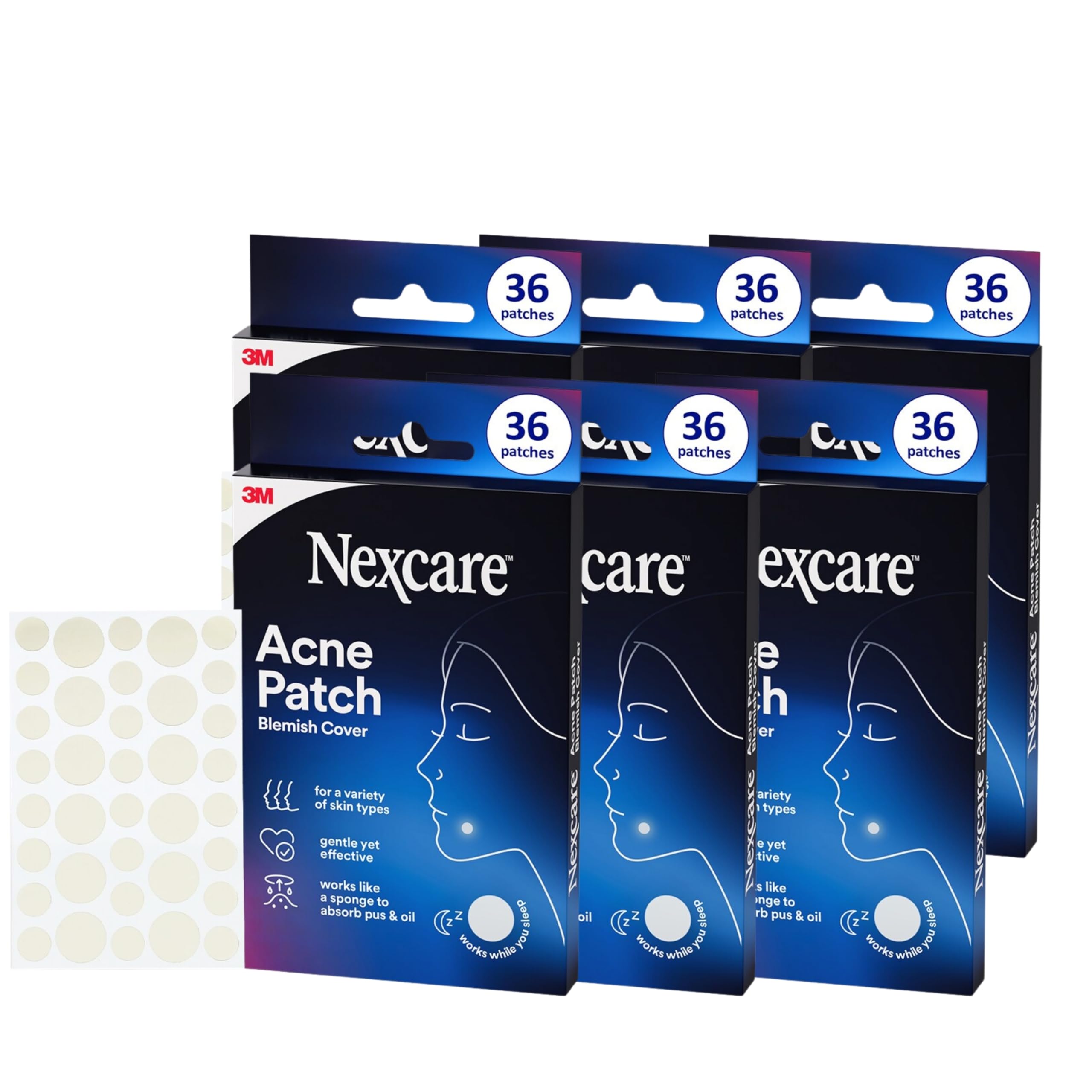 Nexcare Acne Absorbing Covers Hydrocolloid Pimple Patch 216 Acne Covers Bulk 6-Pack Large Supply Invisible Acne Patches for