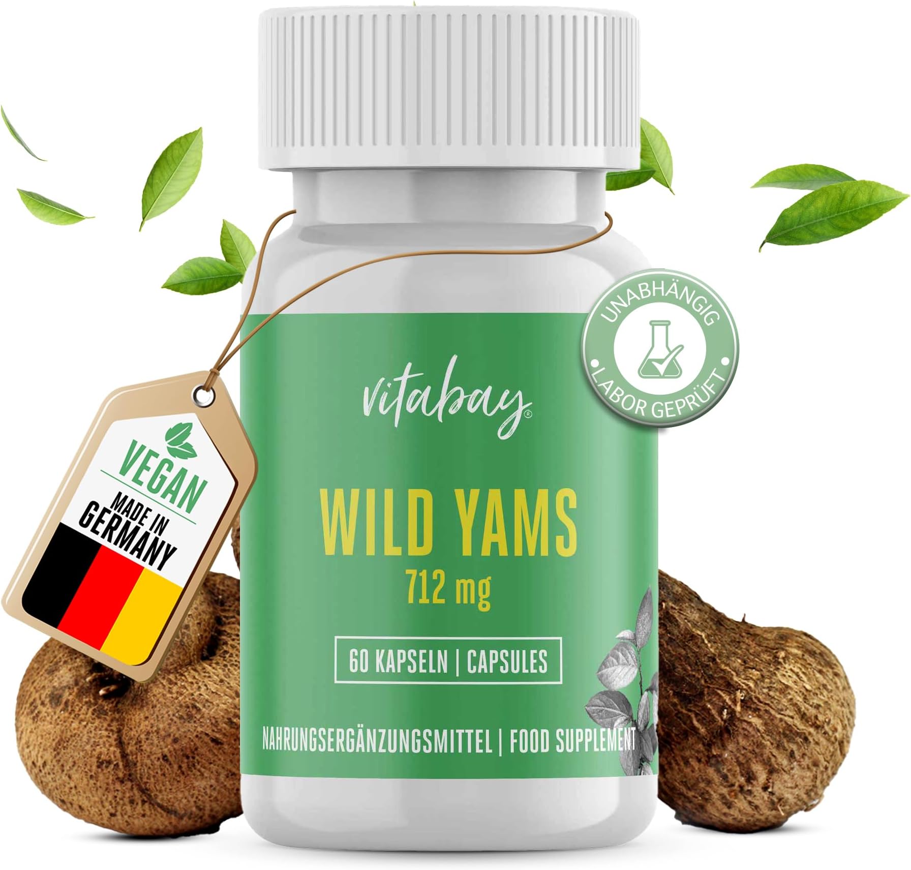 Vitabay Wild Yam Capsules | 60 Capsules of High Strength Yam Extract | Rich in zinc and Vitamin E | Highly dosed with 712 mg | Laboratory-Tested & Made from Quality Ingredients