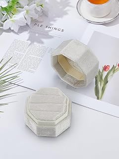 1pc 3-Slot Octagon Velvet Ring Boxes with Lids, Old Lace Portable Small Storage Present Boxes for Festival Birthday Present Jewelry Display, 2.01x2.01x2.01inch