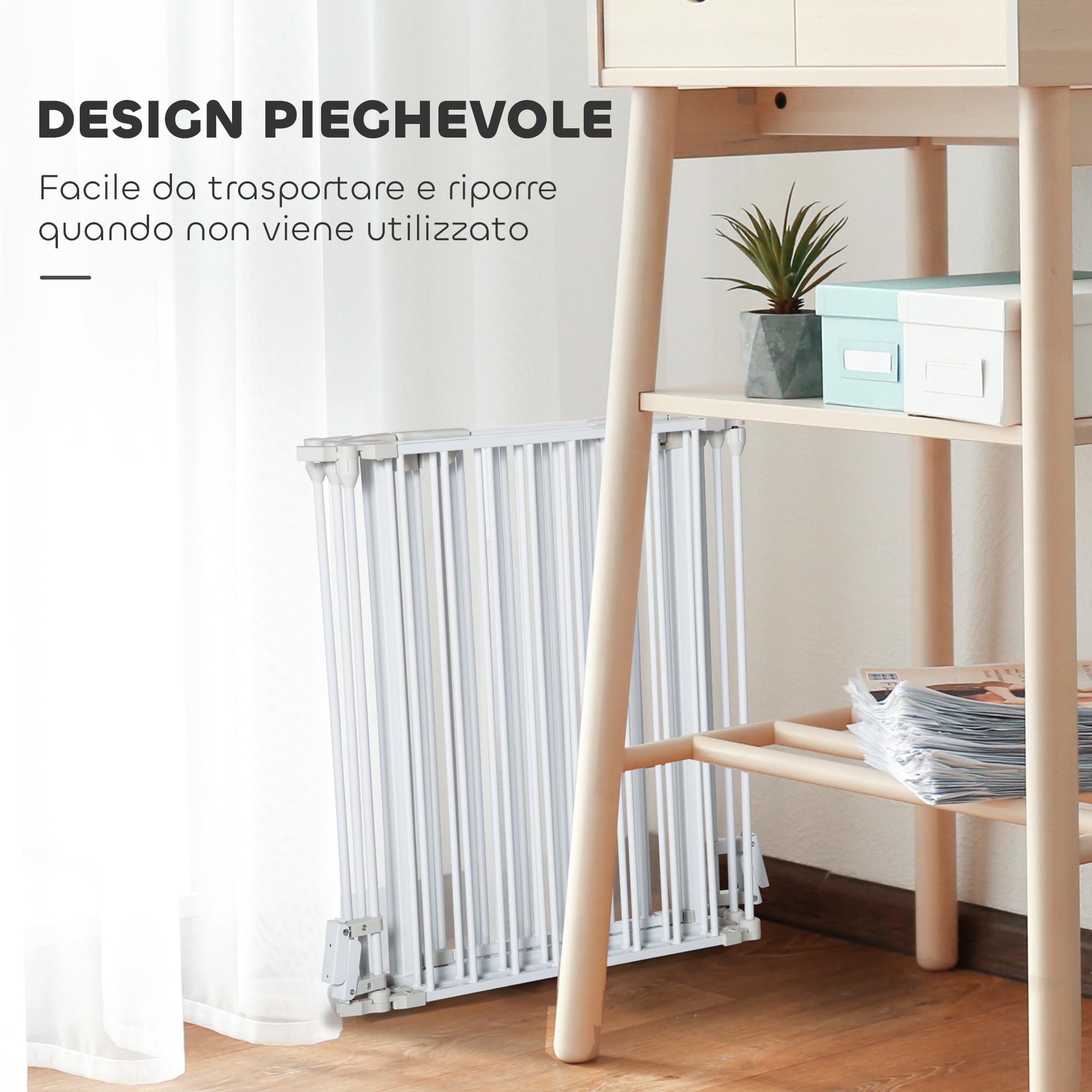 PawHut Recinto Cancelletto per Cani Regolabile Pieghevole Chiusura Automatica Sistema Blocco Metallo Plastica 300x74.5 cm Bianco