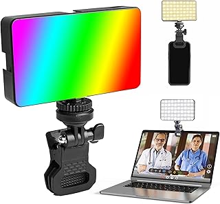 ضوء سيلفي ليد ار جي بي للتصوير بحامل عازل بـ 3 منافذ وبطارية قابلة لإعادة الشحن 2000 mAh وحرارة لون من 3000 إلى 7500K ومحمول وبمشبك تابلت/لاب توب ومناسب للتخلص من الظلال وفيديو تيك توك ومكالمات زووم