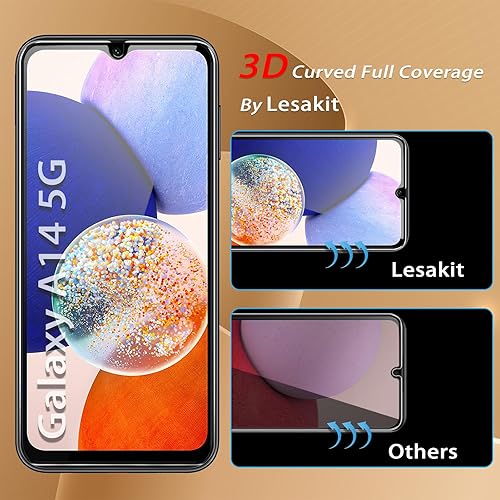 Miniatura 5 de Paquete de 3 protectores de pantalla para Galaxy A14 5G + 3 protectores de lente de cámara, antiarañazos cobertura completa fácil instalación