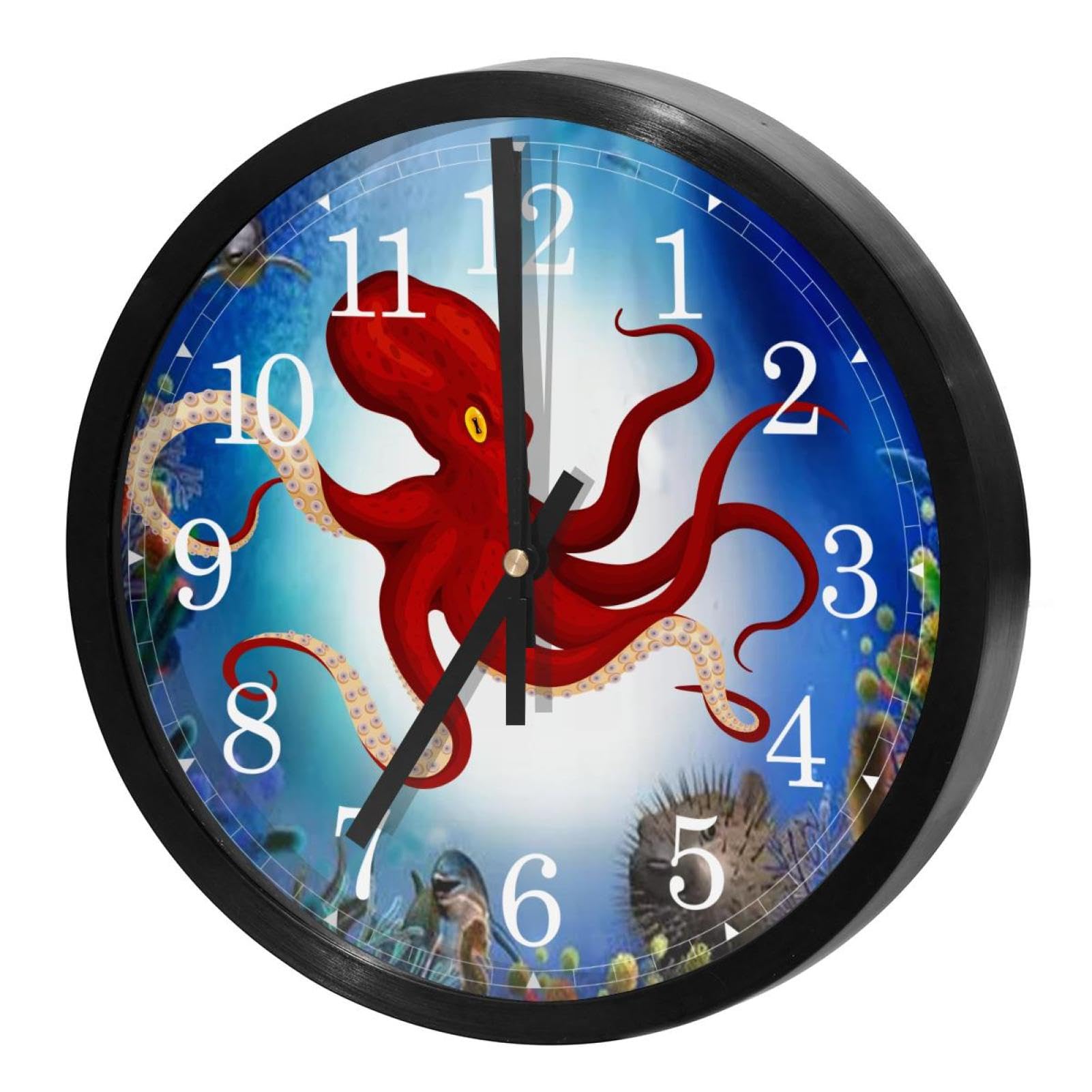 Horloge murale silencieuse rouge pour chambre d'enfant et bureau d'école