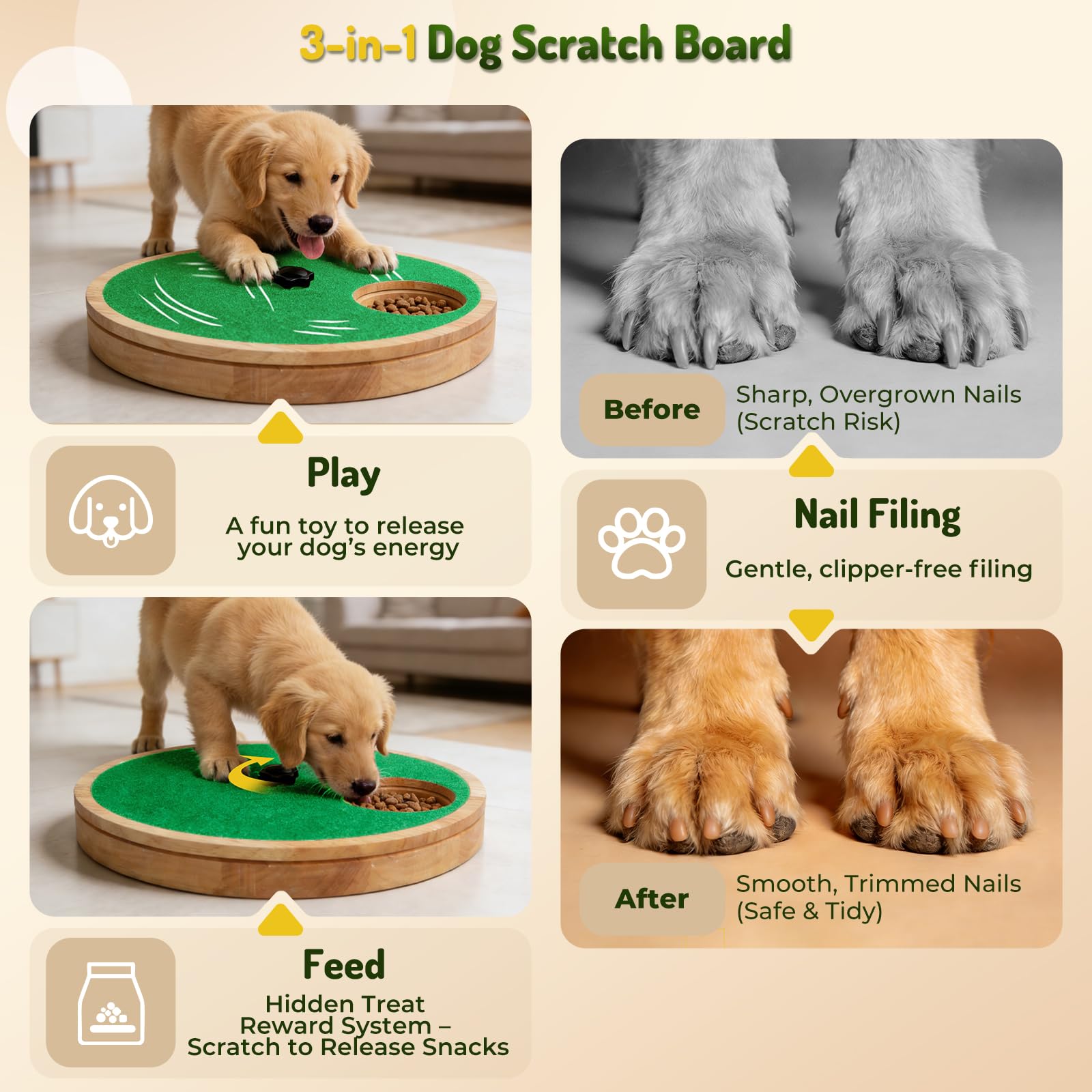 Planche à Griffer pour Chien avec Boîte à Friandises, Vert | Jouet Chien Interactif Réglable Pour un entretien Sans Stress,Planche à Friandises Puzzle Pour Chiens de Toutes