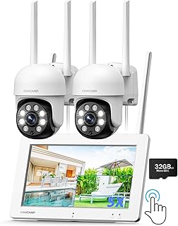 Camera de Surveillance Exterieur sans fil, CAMCAMP PTZ 3MP kit avec 7