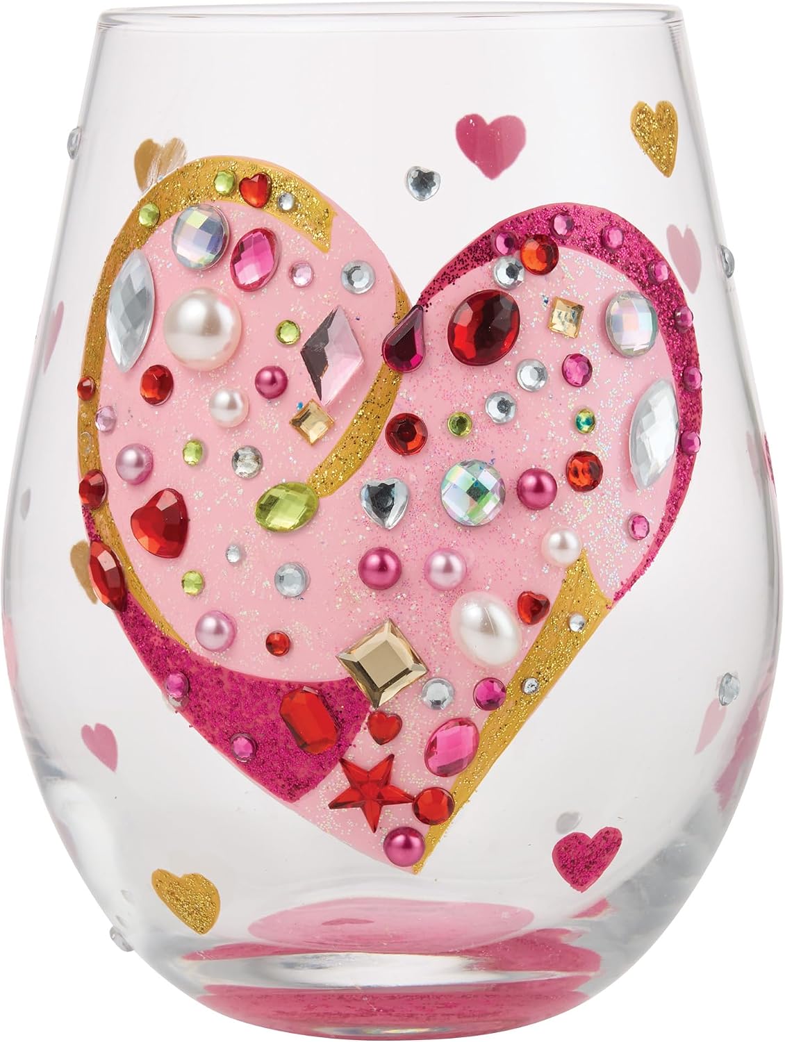 Enesco Lolita Jewels of the Heart Hand-Painted Artisan Stemless Wine Glass, 20 Ounce, Multicolor