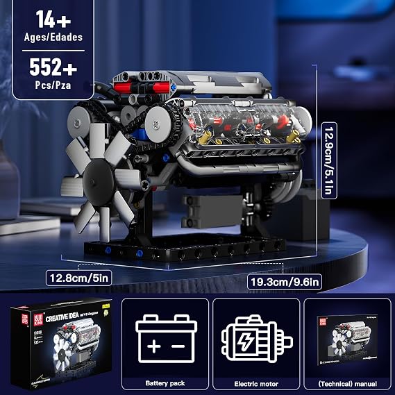 Mould King Visible V8 Engine Building Blocks V8 Motor Model Building Toys, V8 Combustion Engine Building Sets, Creative STEM Toys Building Kit for Adults 14+(535PCS)