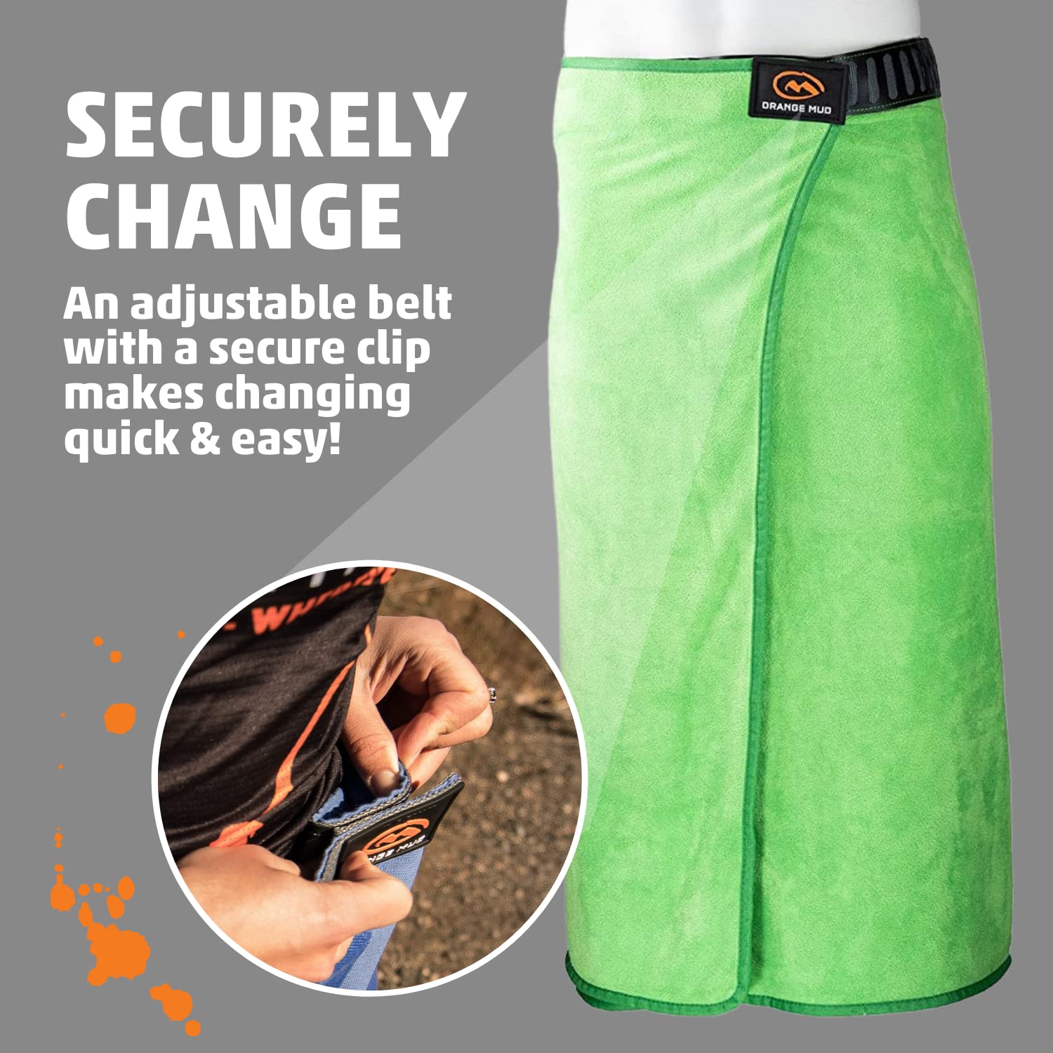 Orange Mud 3in1 Transition Wrap 2.0, Sporthandtuch + Autositz-Cover + Umzieh-Hilfe, Farbe schwarz, Black (Lime Green) | Auto-Sitzbezug, Wickelkilt, Mehrzweck-Handtuch, schnelltrocknendes Wickeltuch für Sportler und Outdoor-Aktivitäten