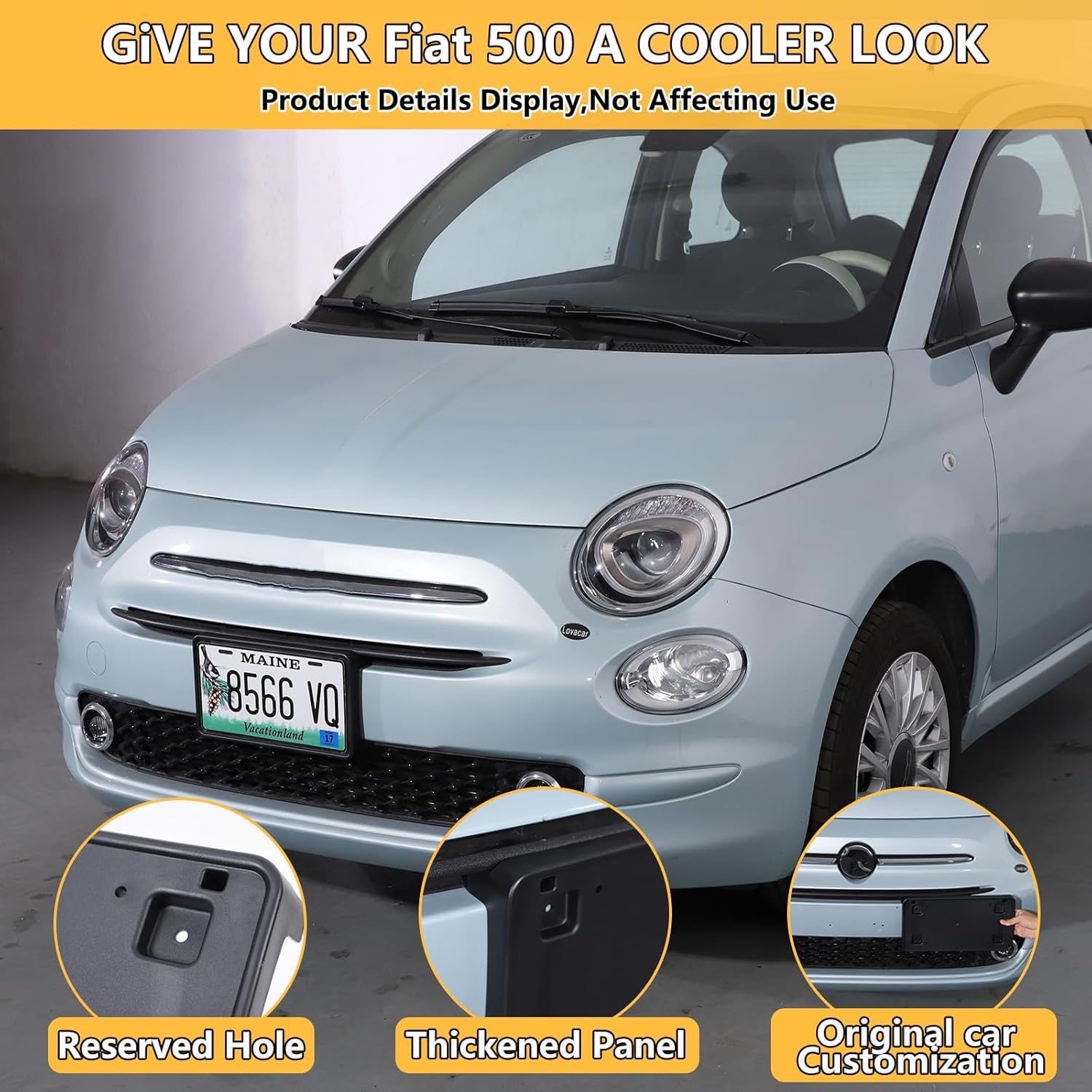License Plate Frame Bracket Compatible with Fiat 500 2016-2025,ABS Tag Frame Holder Front Bumper License Plate Holder Mount Adapter Relocation Kit Accessories 1PCS