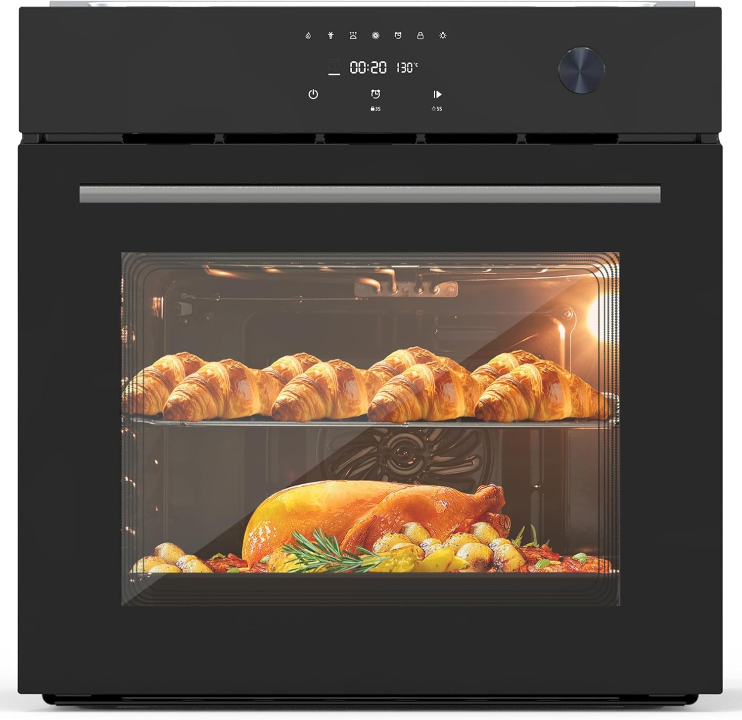 24" Built-In Electric Single Wall Oven, 2.5 cu ft Convection Oven with 8 Cooking Modes, Max 500°F, Stainless Steel Touch Control Panel, Triple-Layer Tempered Glass Door for Kitchen