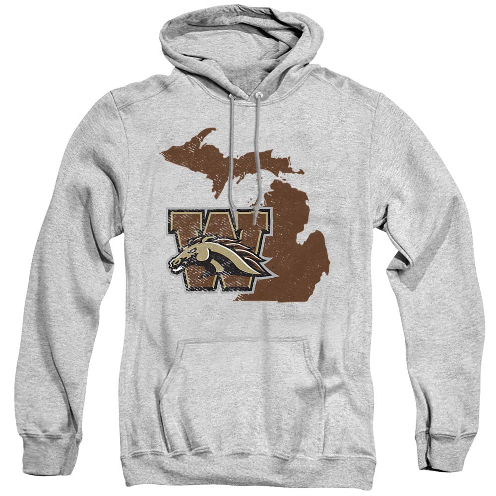 Western Michigan University Official Michigan Logo Unisex Adult Pull-Over Hoodie, Athletic Heather, Medium
