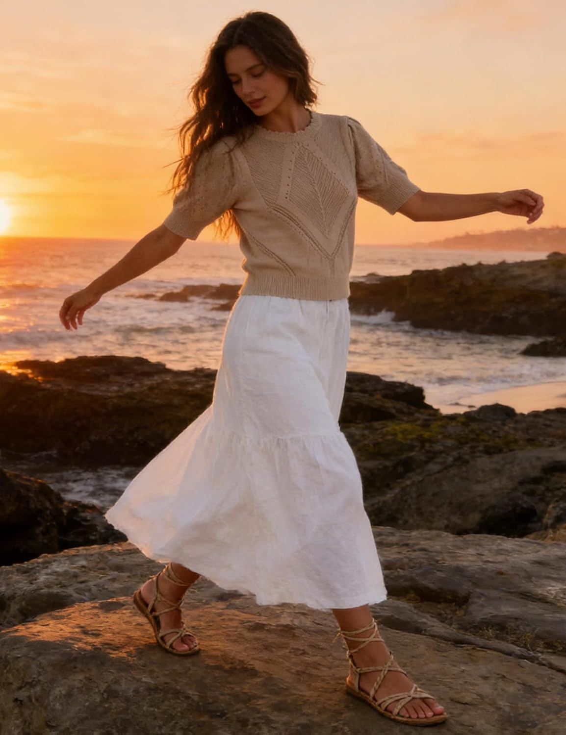 SCUSTY Women's Short Sleeve Knit Sweater Puff Sleeve Crew Neck Cropped Lightweight Knit Pullover Top Tee - Image 3