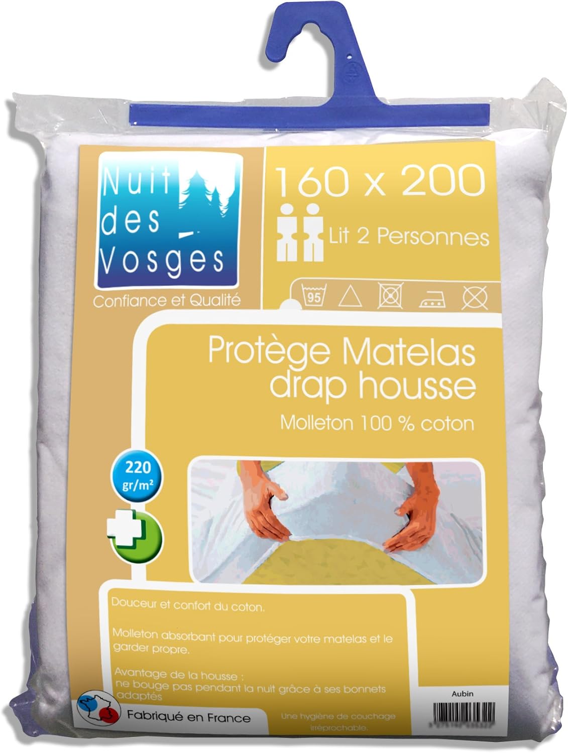 2035339 Aubin Absorbent Flannel Mattress Protector/Cotton White 200 x 160 cm