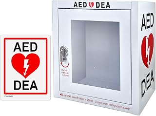 First Aid Central Metal AED Wall Cabinet, Surface Mount with Door Alarm and Self Adhesive Sign