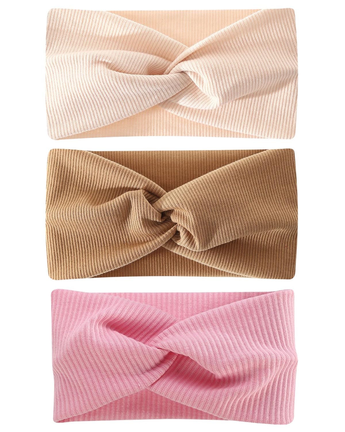 3pcs fasce capelli bambina，fasce capelli neonata，cerchietto capelli bambina，Fasce Ragazze Nylon Elasticizzato Accessori per Capelli Fatti Mano per Neonati Bambini Bambine (marrone+rosa+beige)